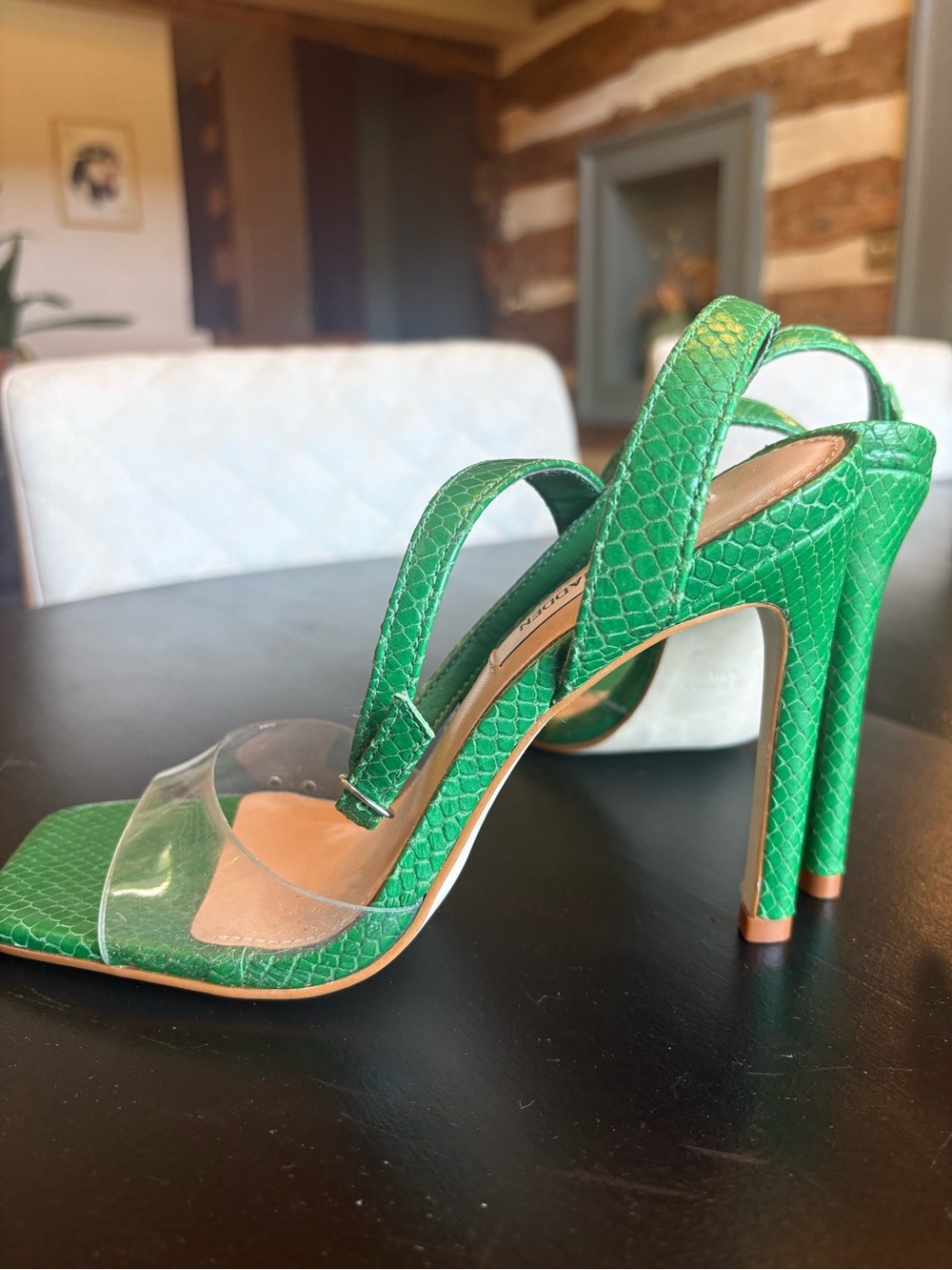 Steve Madden Green Clear-Strap Stiletto Sandals - Picture 2 of 3
